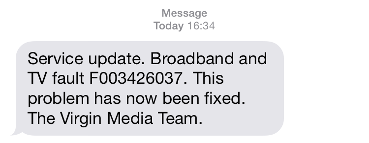 SMS Alert from Virgin Media